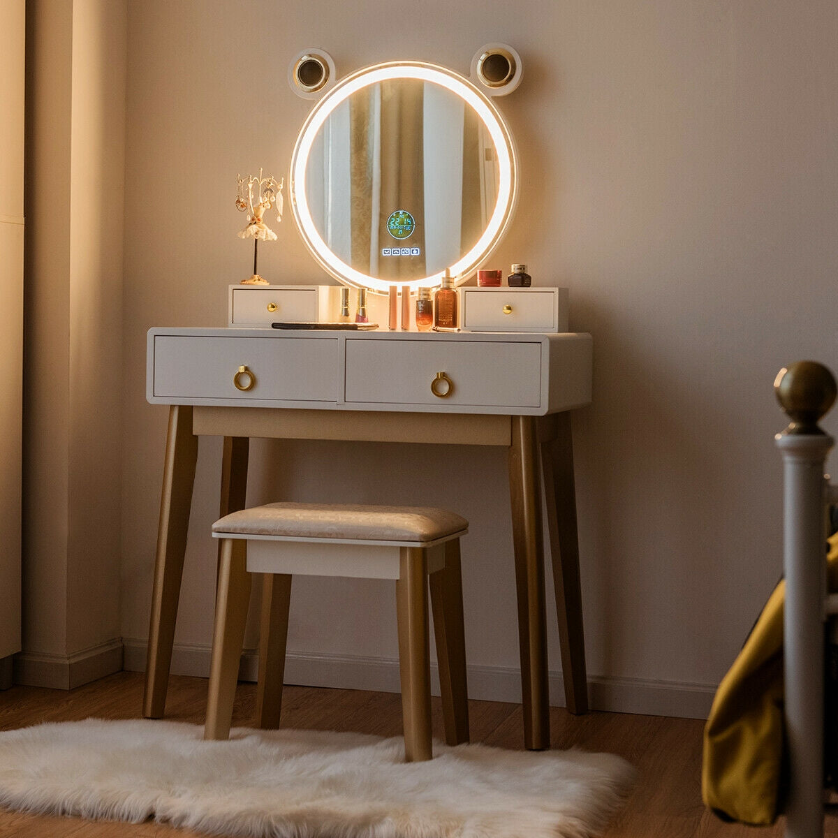 Lighted Vanity Set with Touch Screen Mirror and 4 Drawers