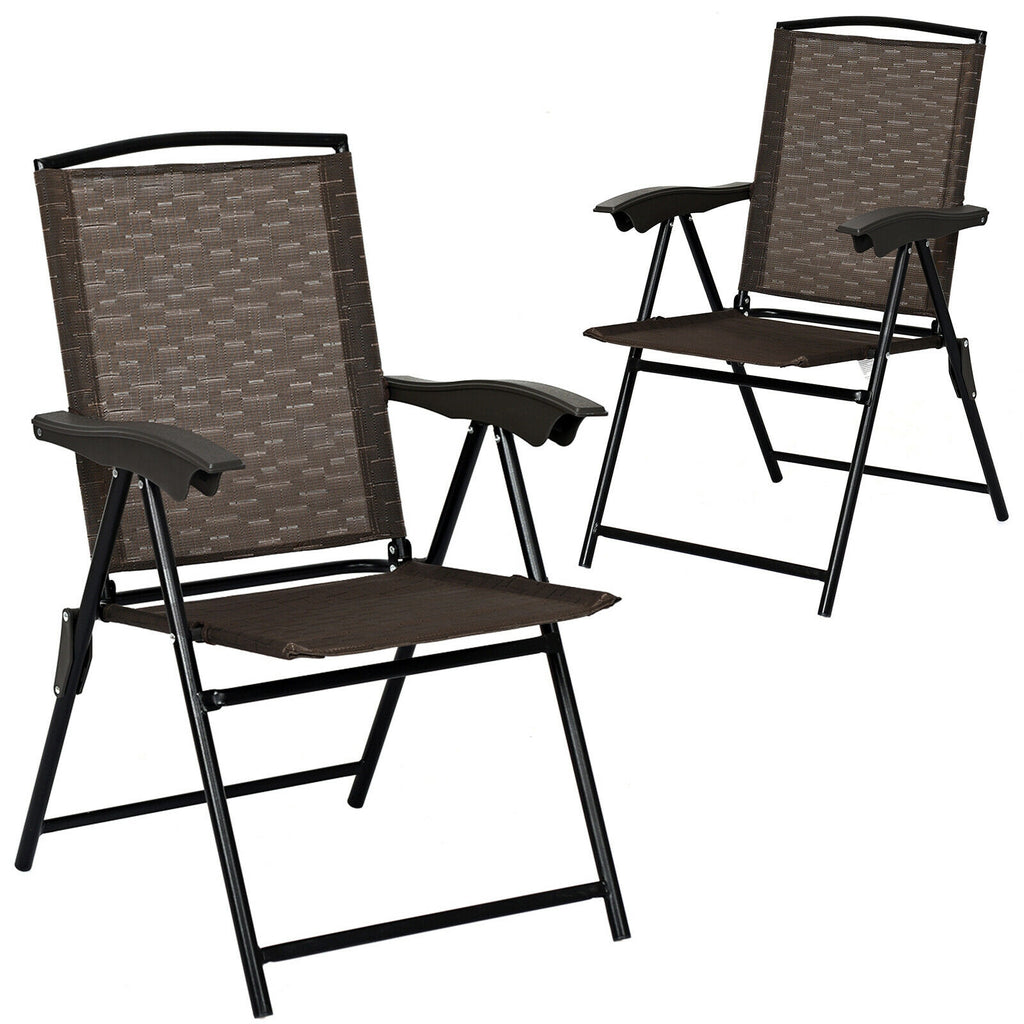 2 Pieces Folding Sling Chairs with Smooth Armrests and Adjustable