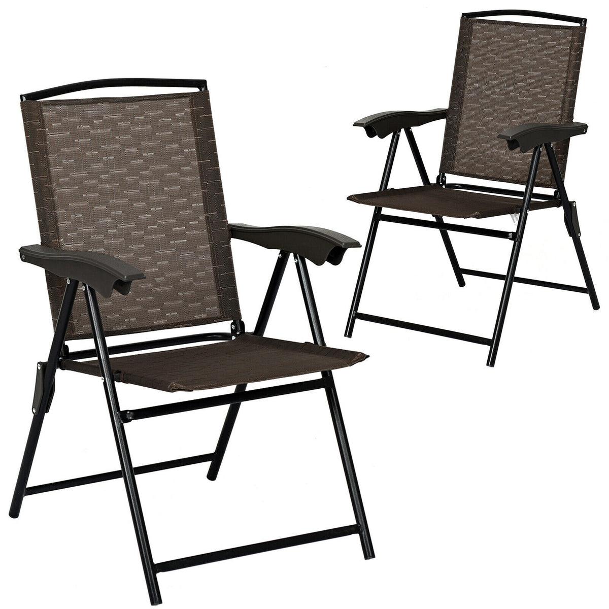 2 Pieces Folding Sling Chairs with Smooth Armrests and Adjustable