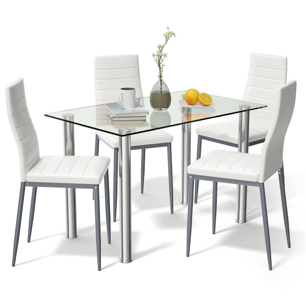 5-Piece Dining Set with 4 PVC Leather Chairs