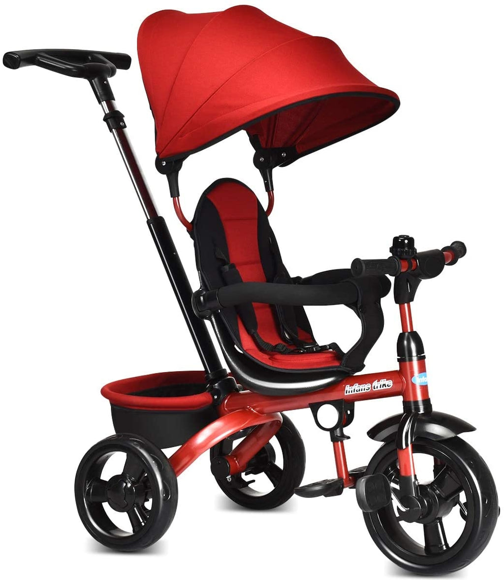 Kids Tricycle with Adjustable Push Handle - Red Safety & Comfort Features