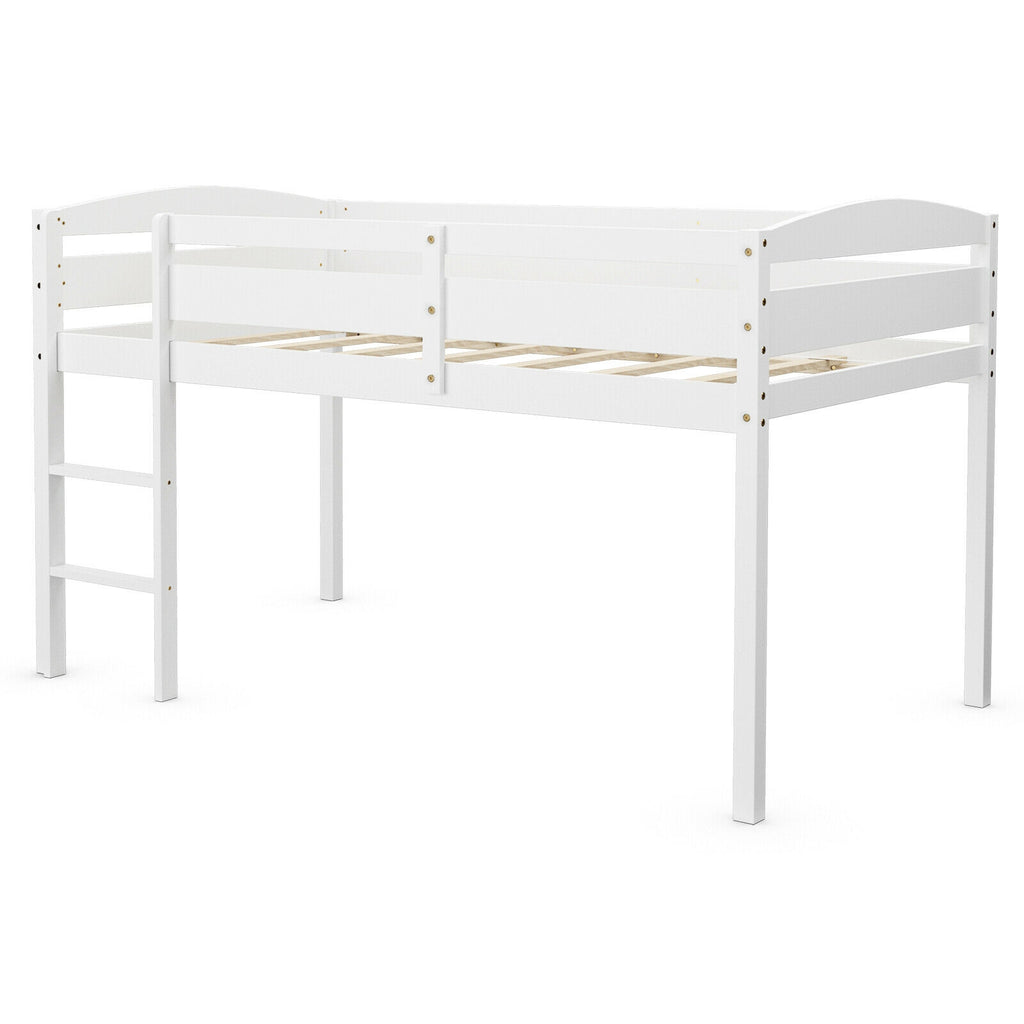 Twin Loft Bed with Guardrail and Ladder, White