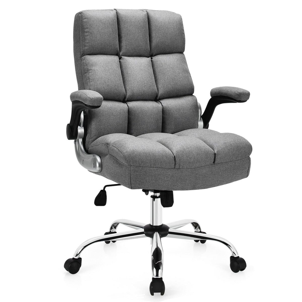 High Back Office Chair with Flip-up Armrests - Gray Linen