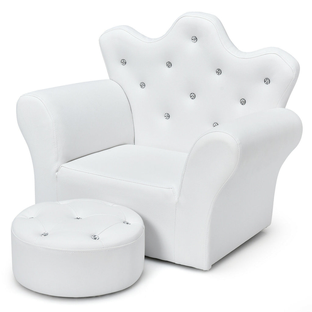 Children Upholstered Princess Sofa with Ottoman - White, Safe & Comfortable