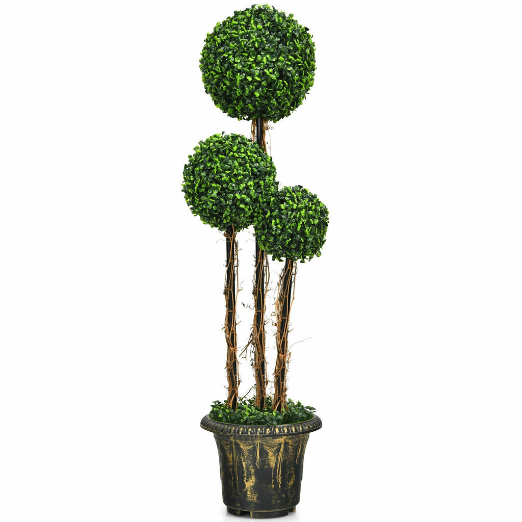 4 Feet Artificial UV-Resistant Topiary Triple Ball Tree Plant - Costway