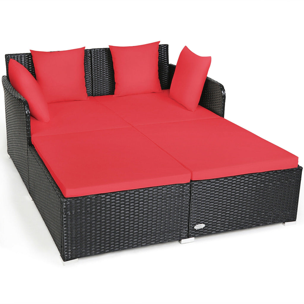Patio Rattan Daybed with Retractable Canopy, Turquoise