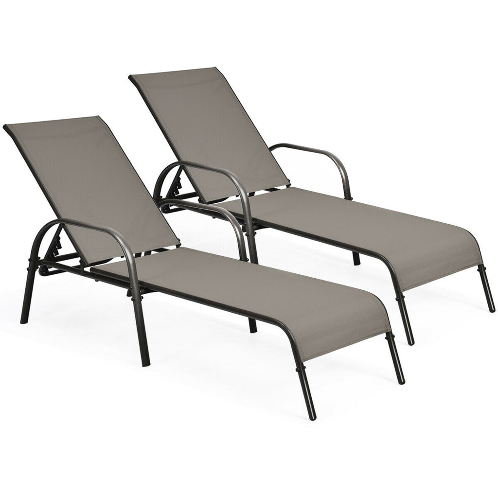 2 Pieces Outdoor Patio Lounge Chair Chaise Fabric with Adjustable
