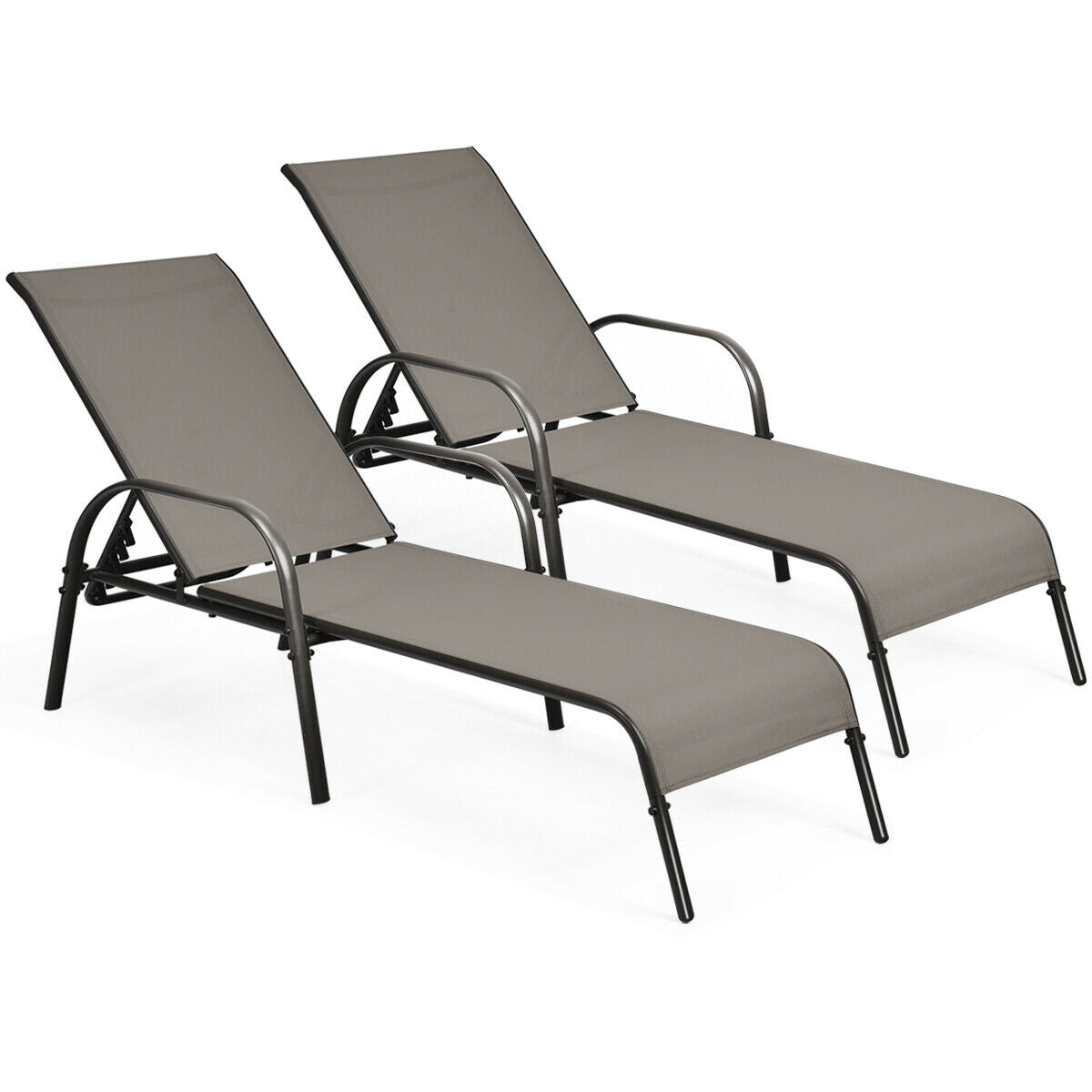 2 Pieces Outdoor Patio Lounge Chair Chaise Fabric with Adjustable