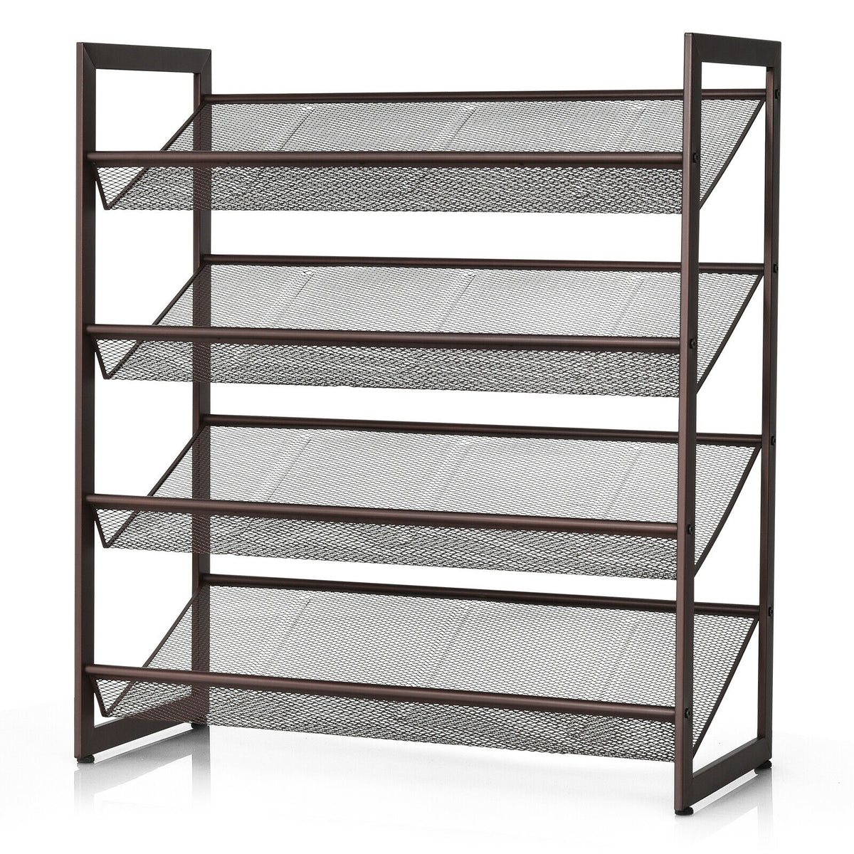 4-Tier Metal Shoe Rack with Flat & Angled Shelves