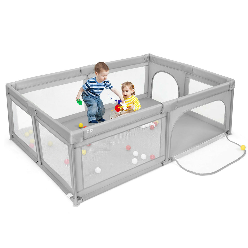Gray 81 x 58 Inch Baby Playpen with 50 Ocean Balls & Zipper Doors - Safety & Kids Activity