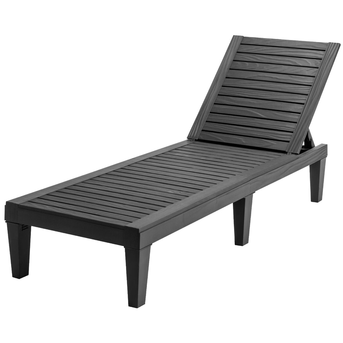 Outdoor Chaise Lounge Chair 5-Position Adjustable Backrest - Black