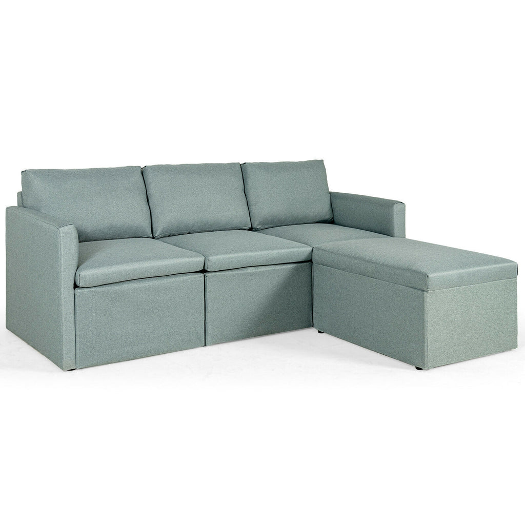Convertible L-Shaped Sectional Sofa with Reversible Chaise - Green
