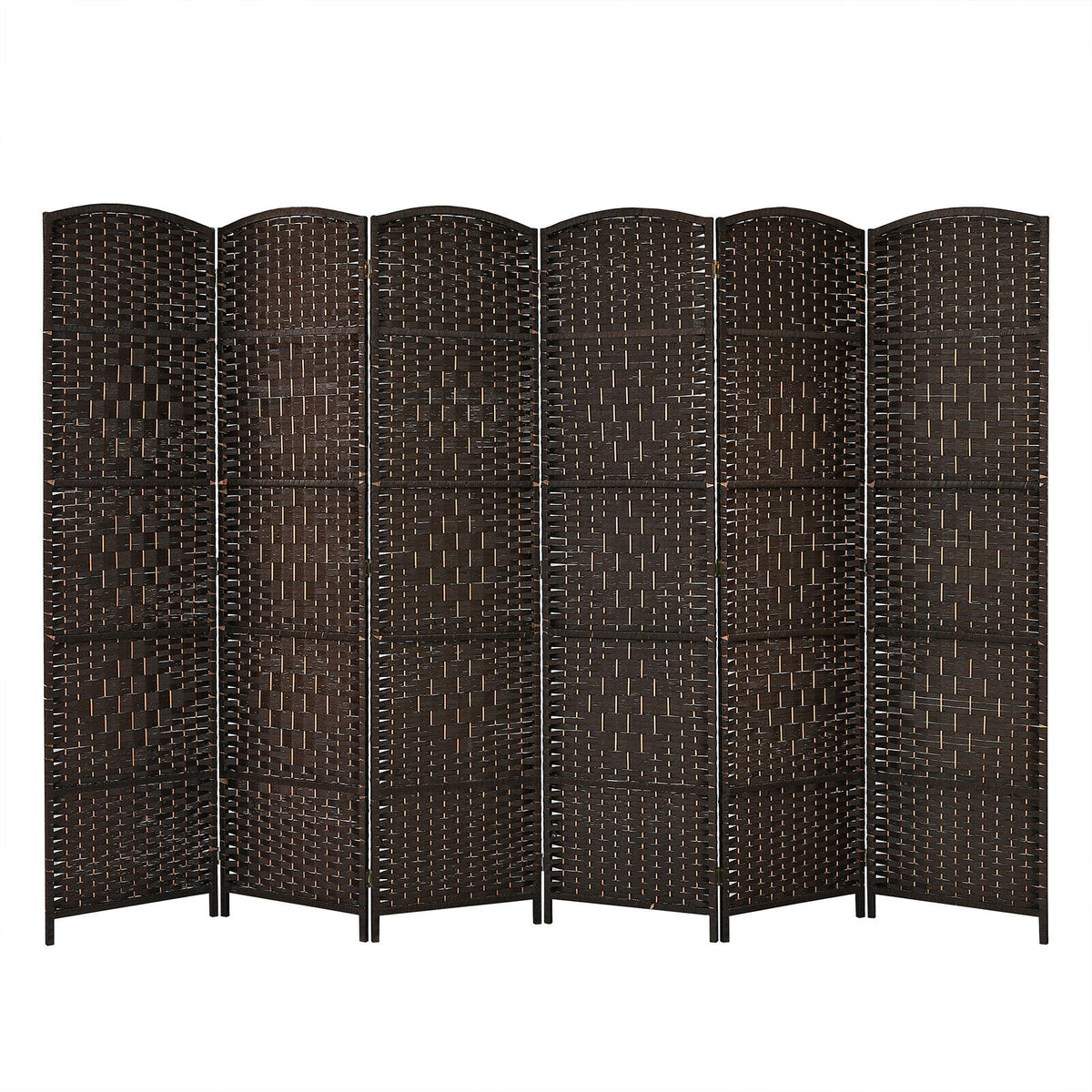 Brown 6-Panel Folding Fiber Room Divider with 2 Display Shelves - Natural Home Decor