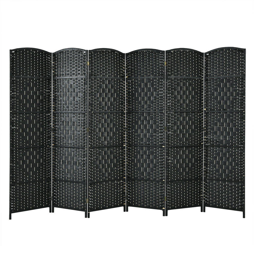 Foldable Fiber Room Divider Screen - 8-Panel Weave Fiber Privacy Divider - Black, 6 Feet