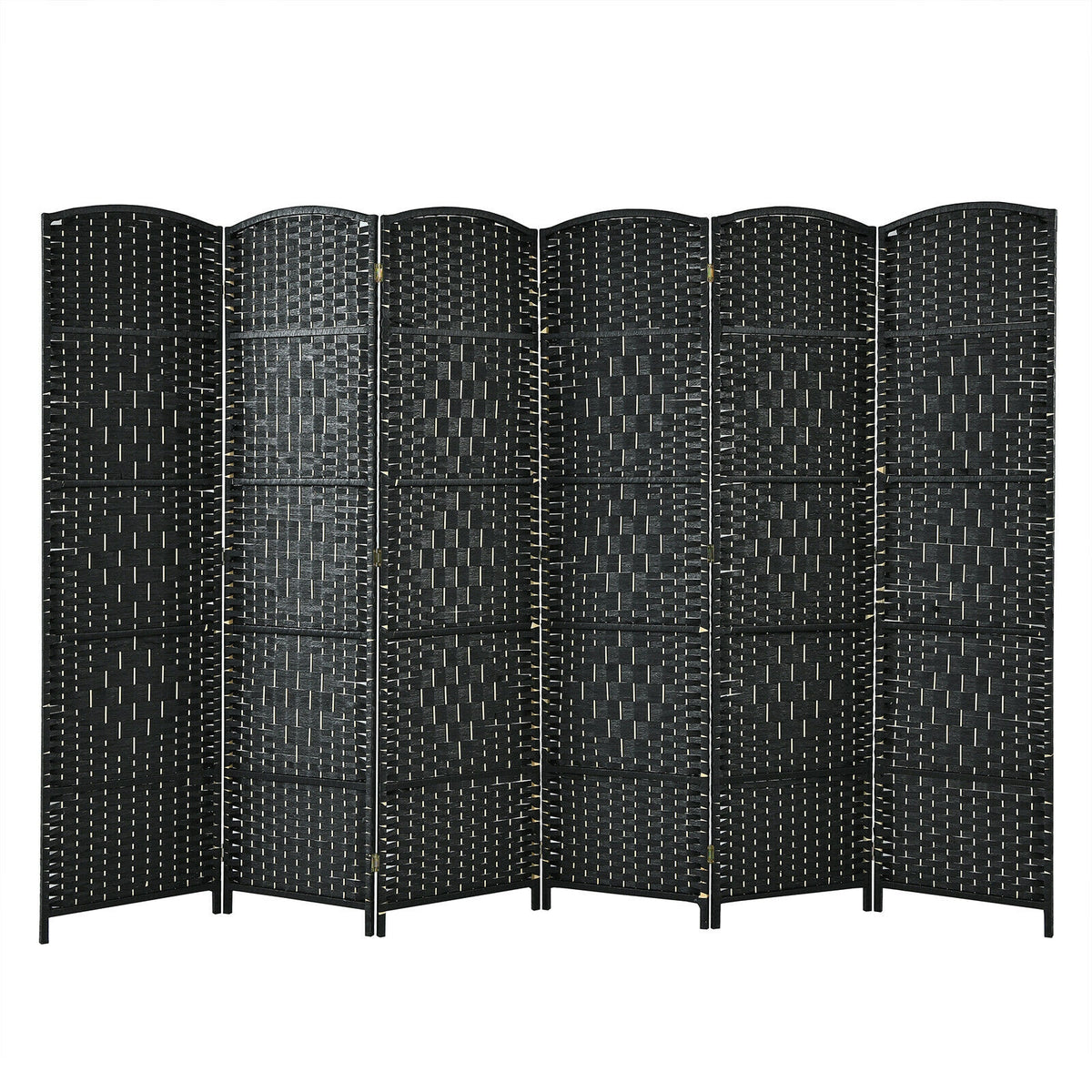 Foldable Fiber Room Divider Screen - 8-Panel Weave Fiber Privacy Divider - Black, 6 Feet