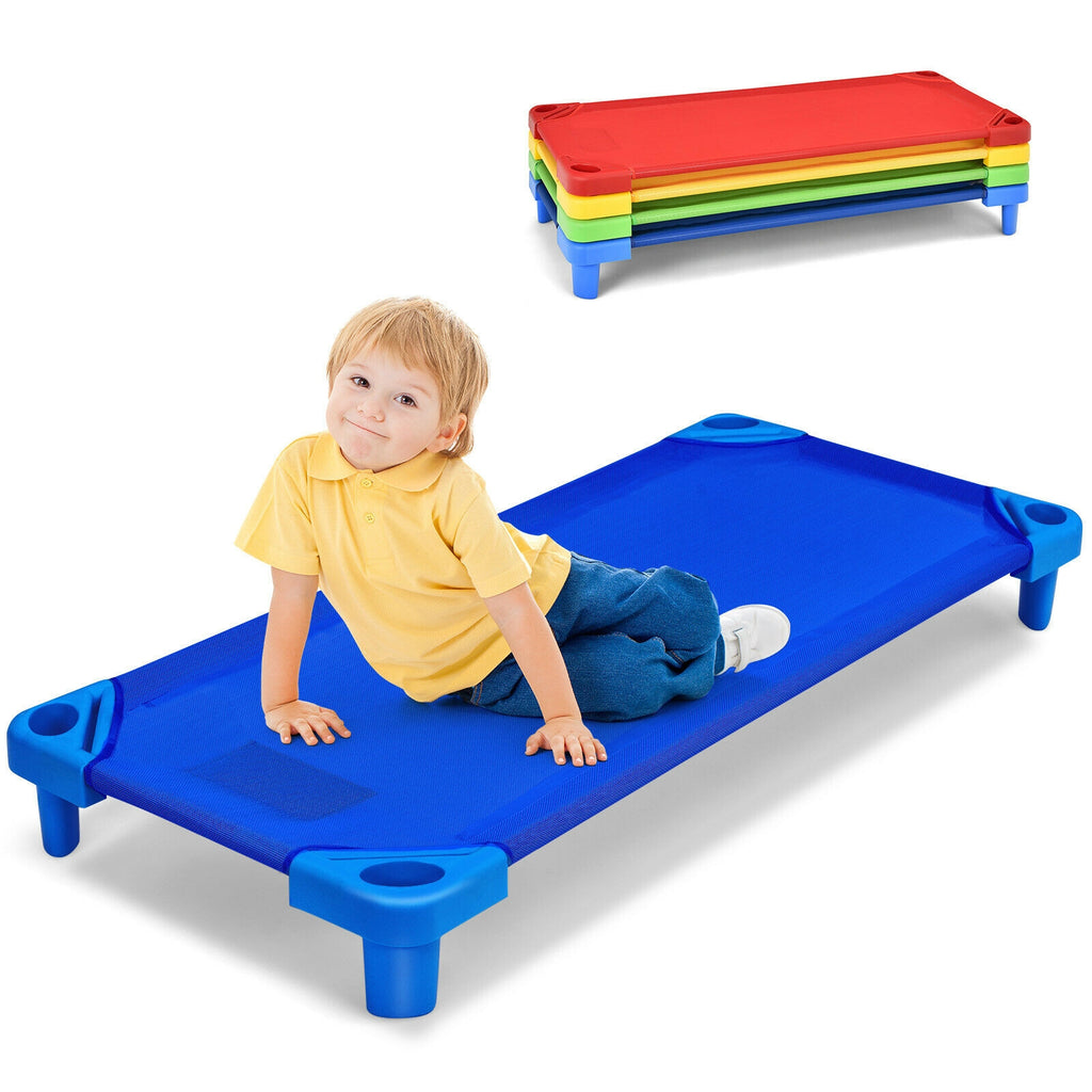 Kids Stackable Naptime Cot Set of 4 - 51 Inches, Colorful, Space-Saving Bed Frames
