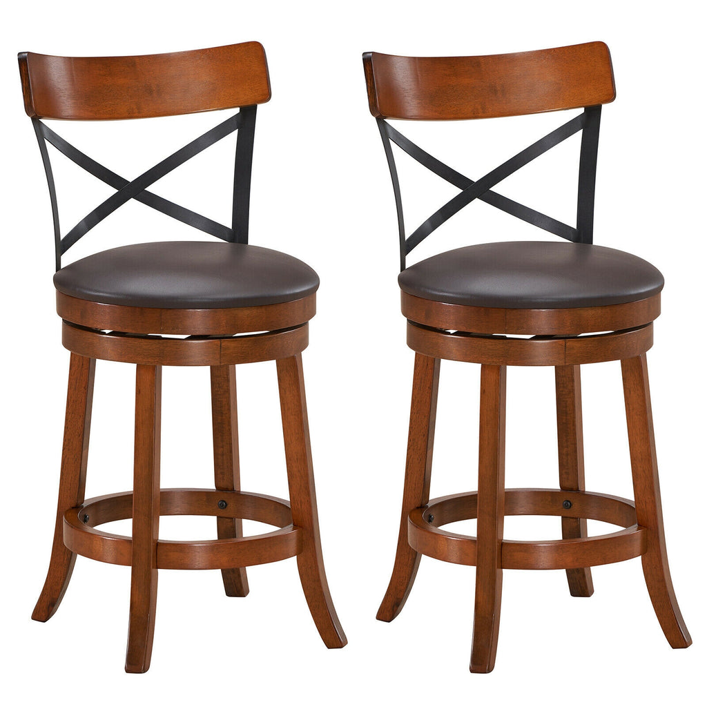 Set of 2 Bar Stools 360-Degree Swivel X-Back 25 inches
