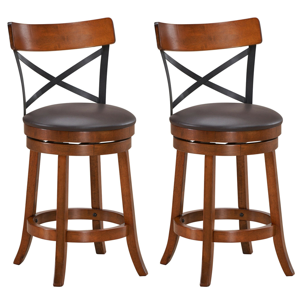 Set of 2 Bar Stools 360-Degree Swivel X-Back 25 inches