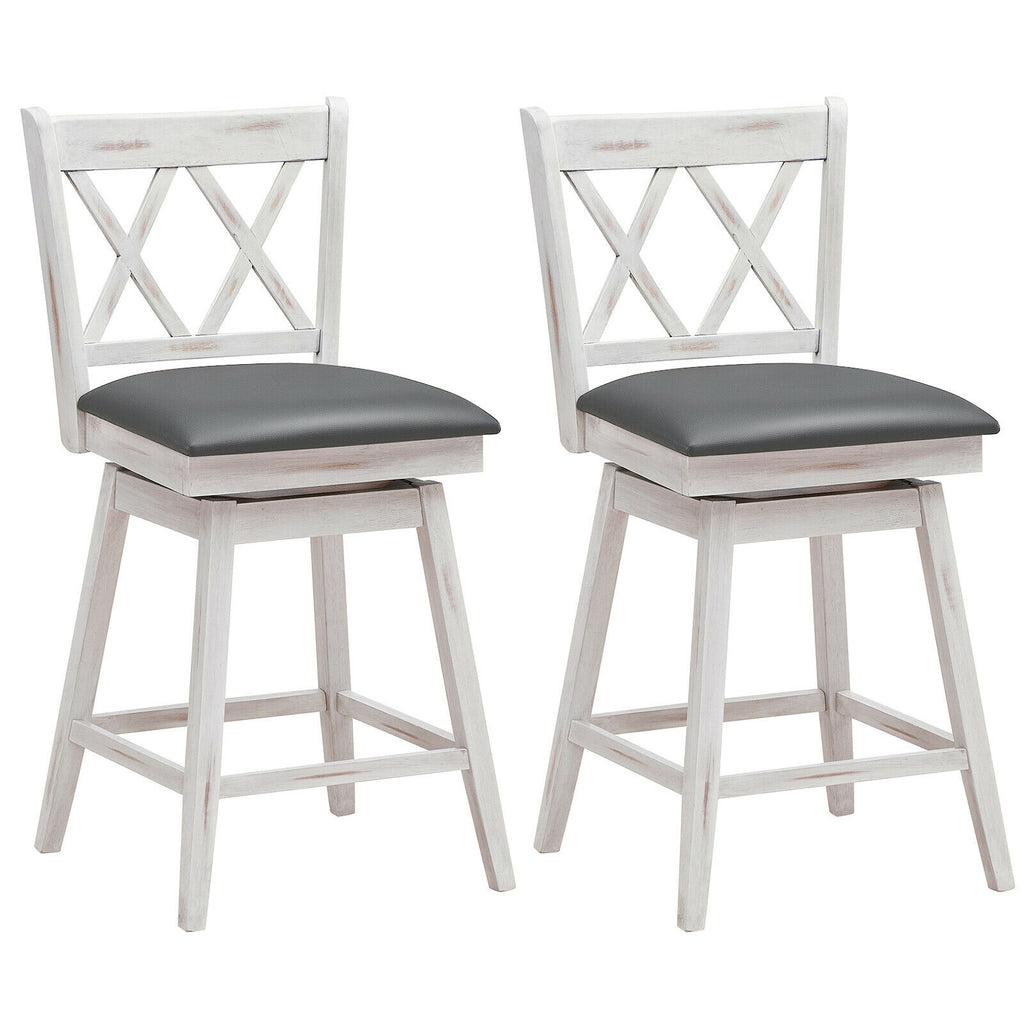 2-Piece Counter Height Barstool Set with Swivel Seat - White Cushion