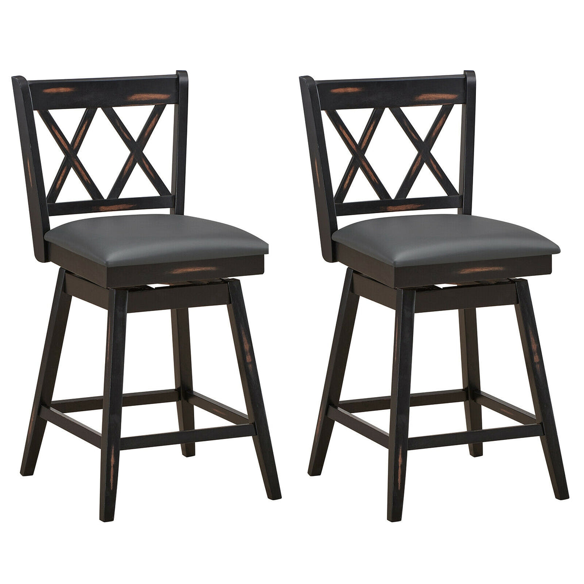 2-Piece 25" Counter Height Bar Stools with Cushion - Black