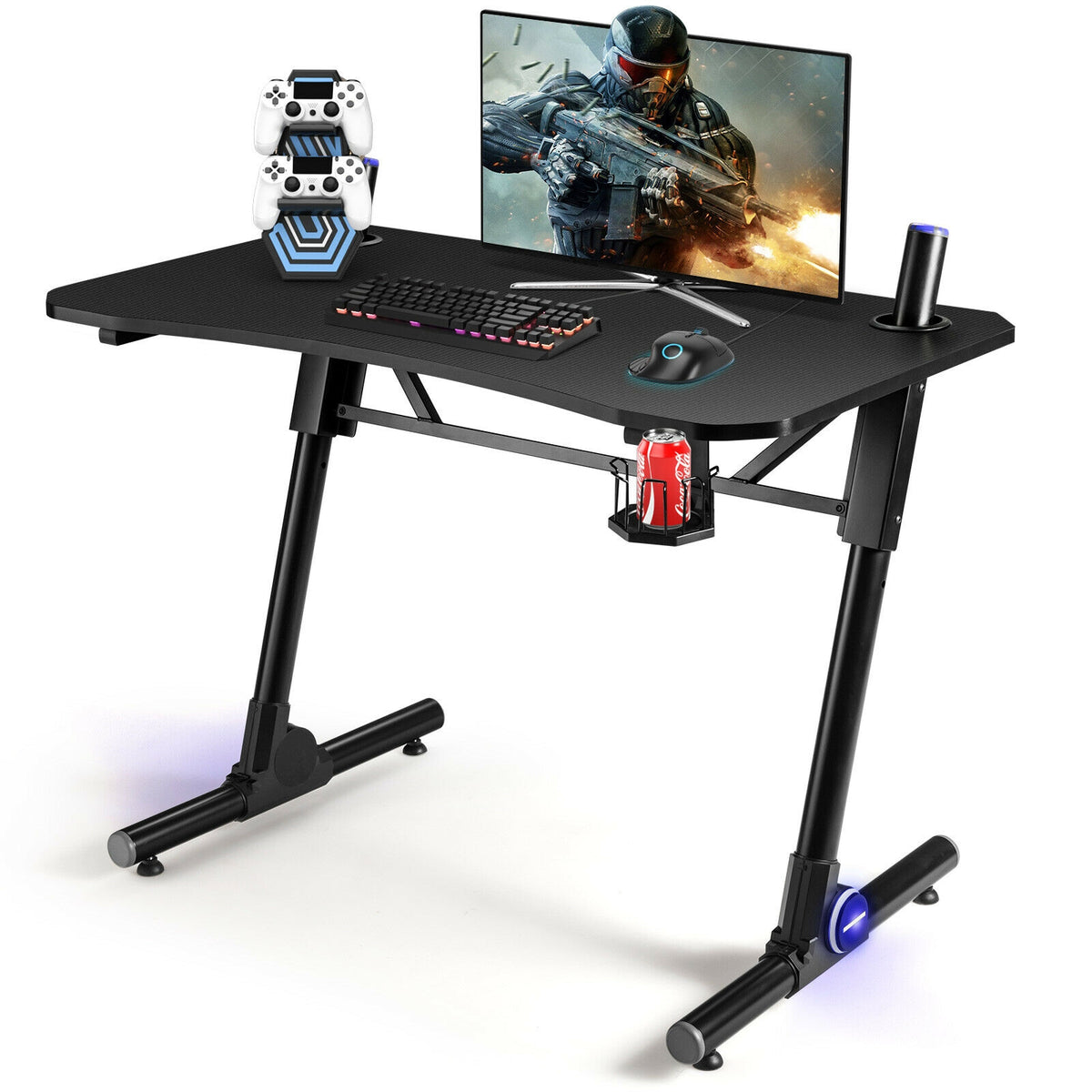 43.5" Height Adjustable Gaming Desk with Blue LED Lights