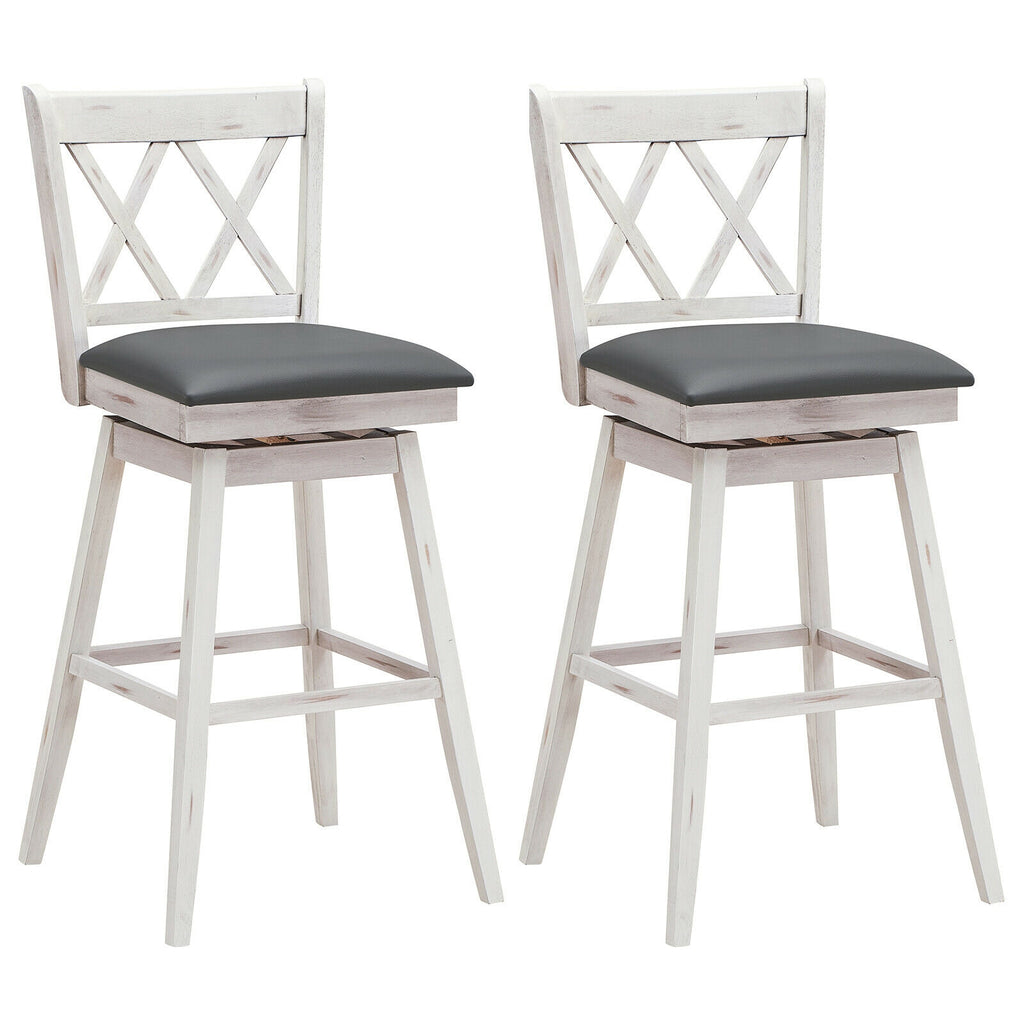2-Piece Counter Height Barstool Set with Swivel Seat - White Cushion