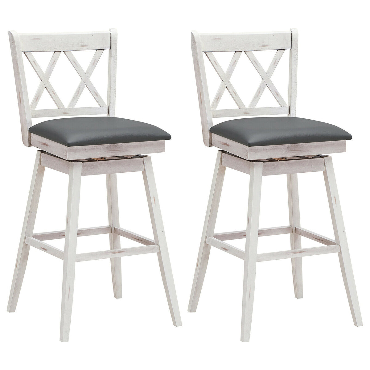 2-Piece Counter Height Barstool Set with Swivel Seat - White Cushion