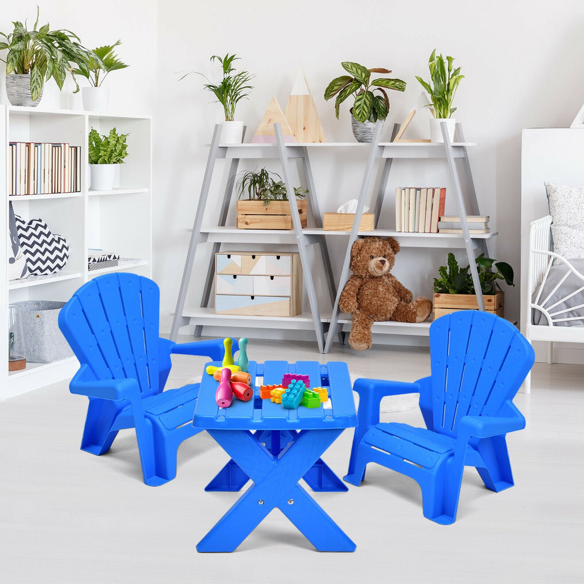 Blue 3-Piece Children's Plastic Play Table and Chair Set