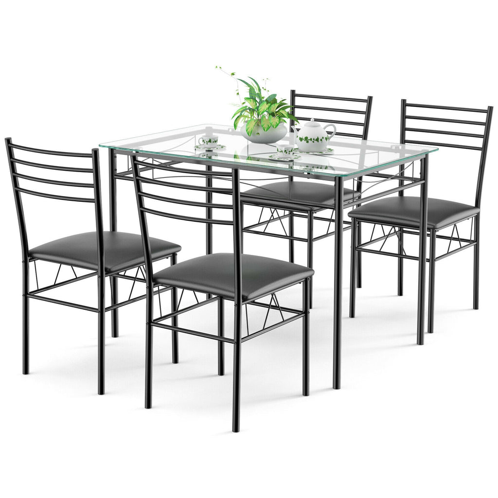 5-Piece Dining Set with Tempered Glass Top Table and 4 Upholstered Chairs