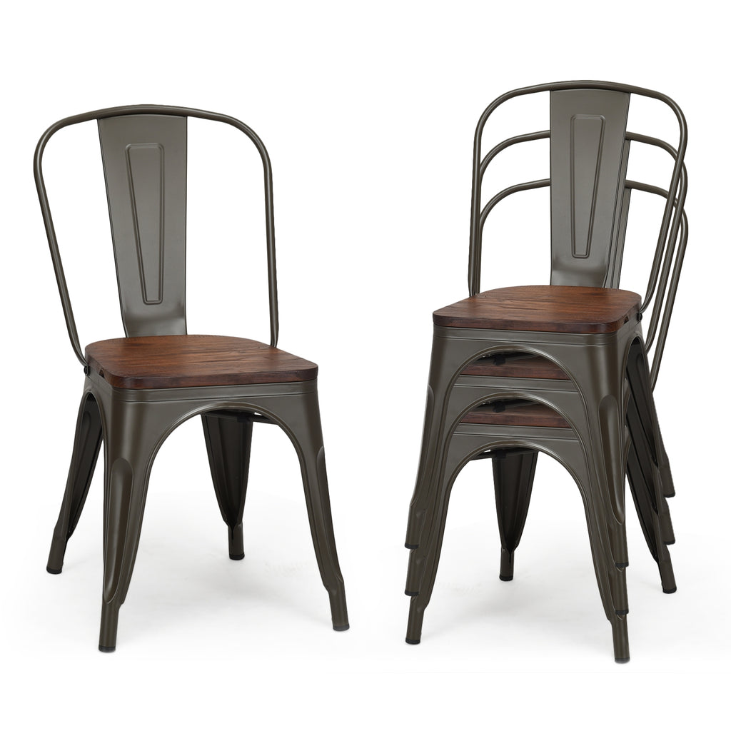 Stackable Metal Dining Chair Set of 4, Dark Green