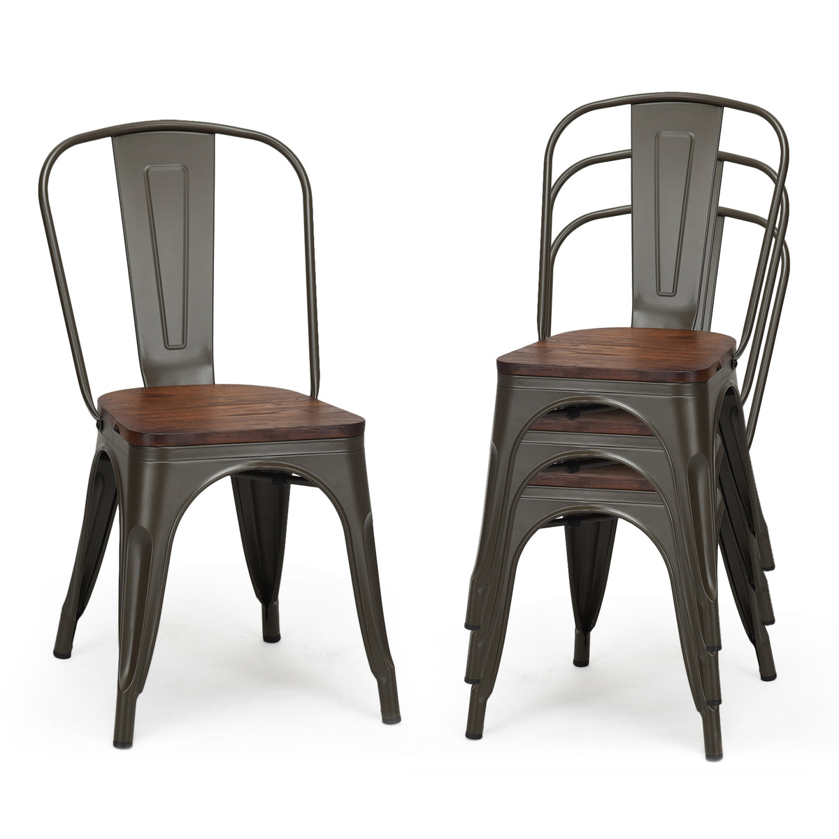 Stackable Metal Dining Chair Set of 4, Dark Green