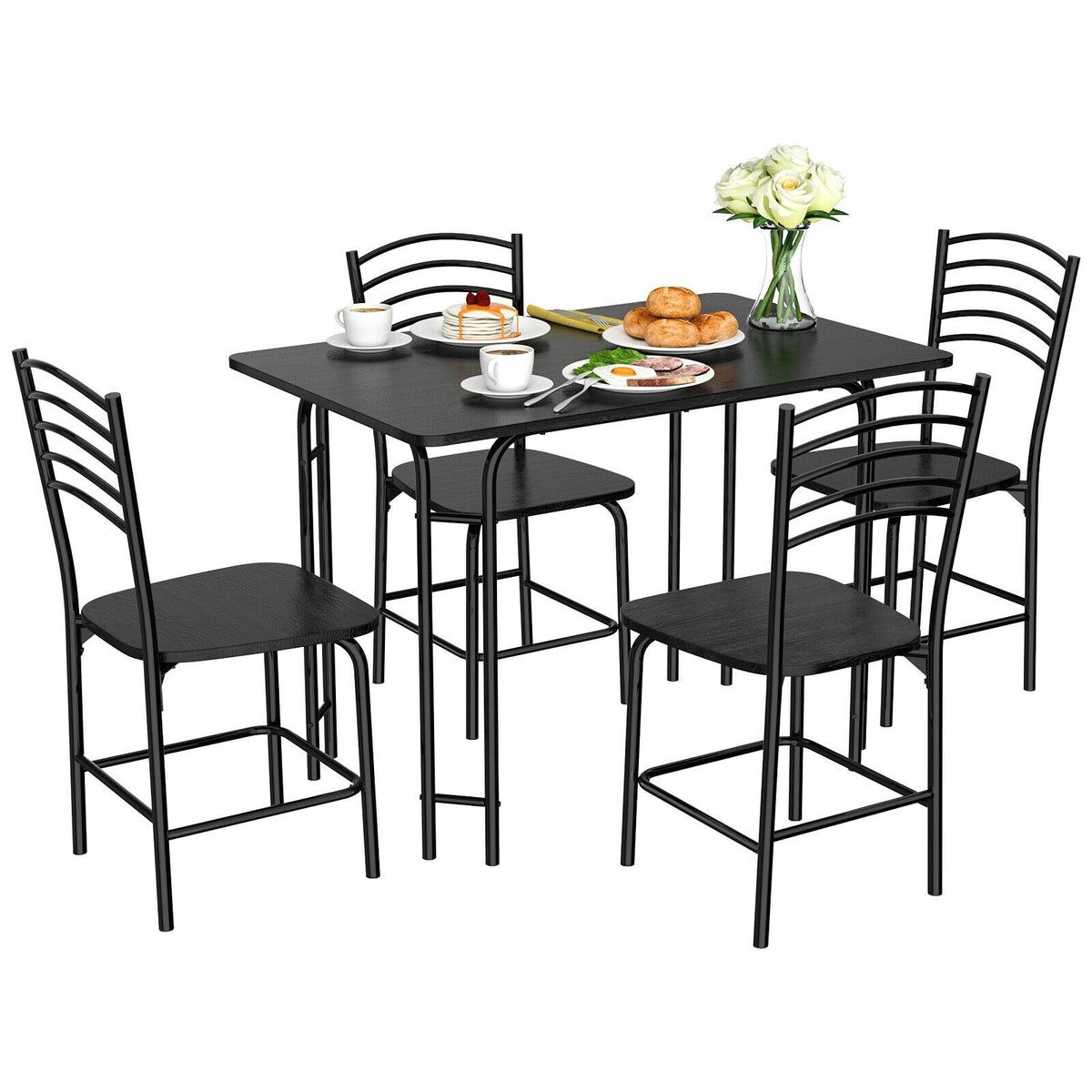 5-Piece Dining Table Set with 4 Chairs - MDF Table