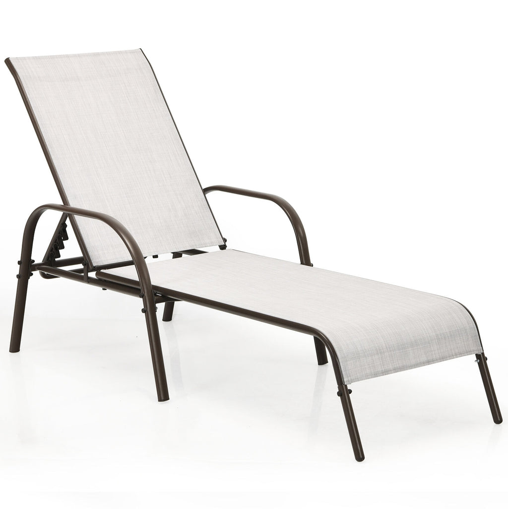 Adjustable Patio Chaise Lounge Chair with Backrest – Gray