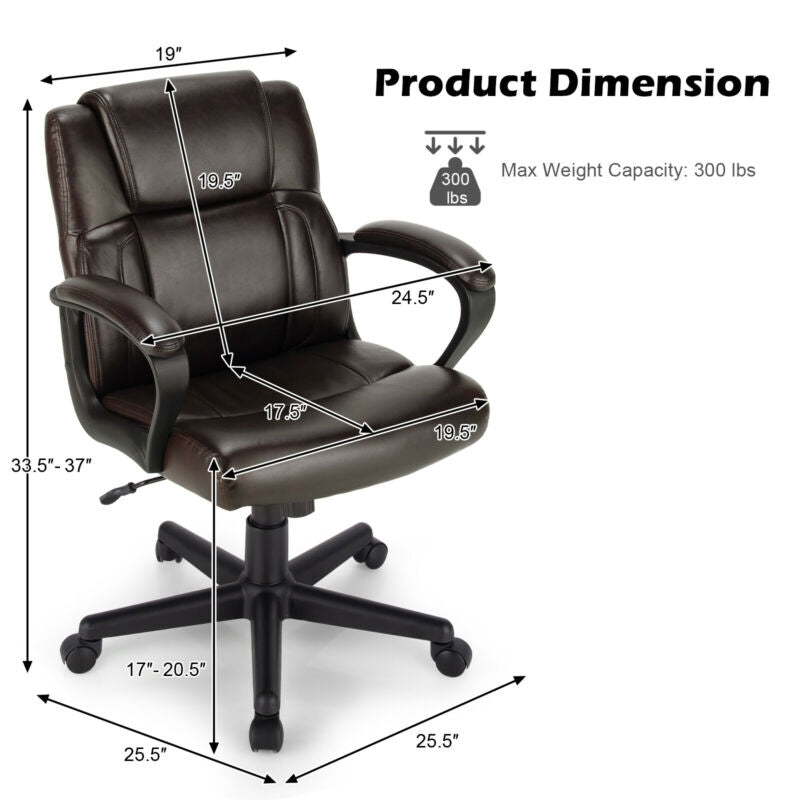 Adjustable Leather Executive Office Chair Computer Desk with Armrest
