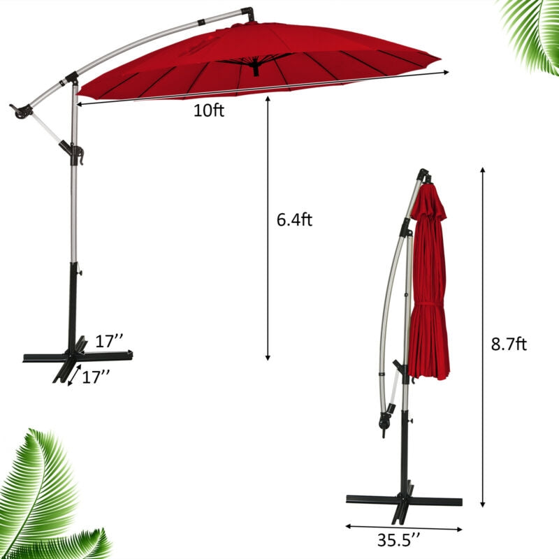 10 Feet Patio Offset Umbrella Market Hanging for Backyard Poolside