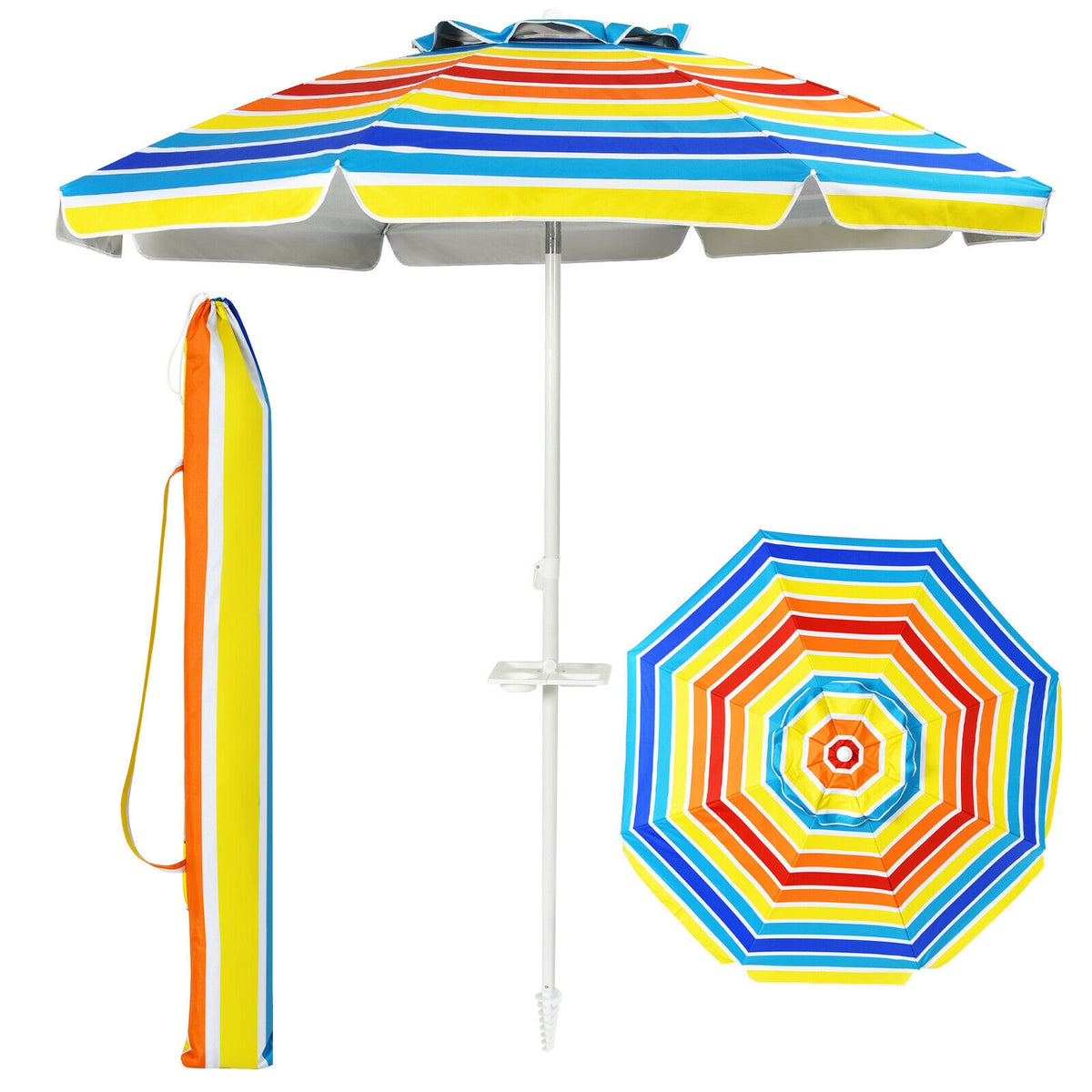 7.2 FT Beach Umbrella with Sand Anchor & Tilt – Multicolor