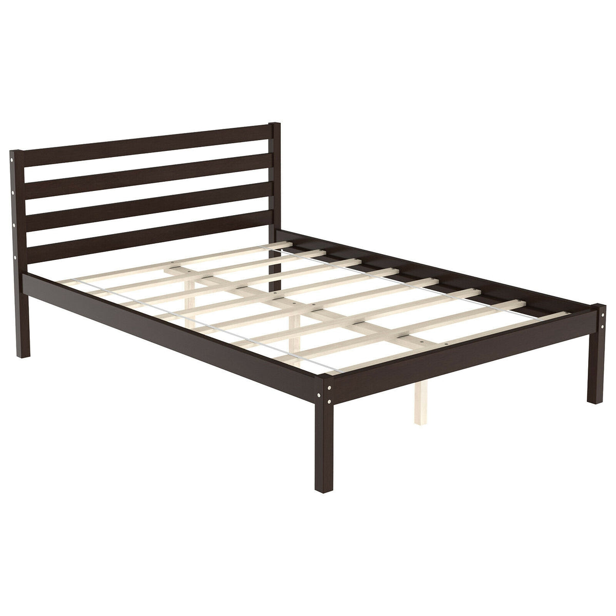 Full Size Bed Frame with Wooden Headboard & Slat Support