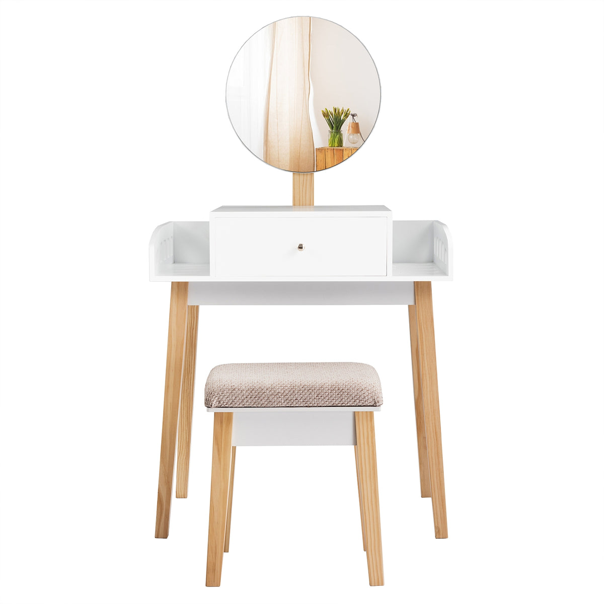 Wooden Makeup Dressing Table with Mirror & Drawer