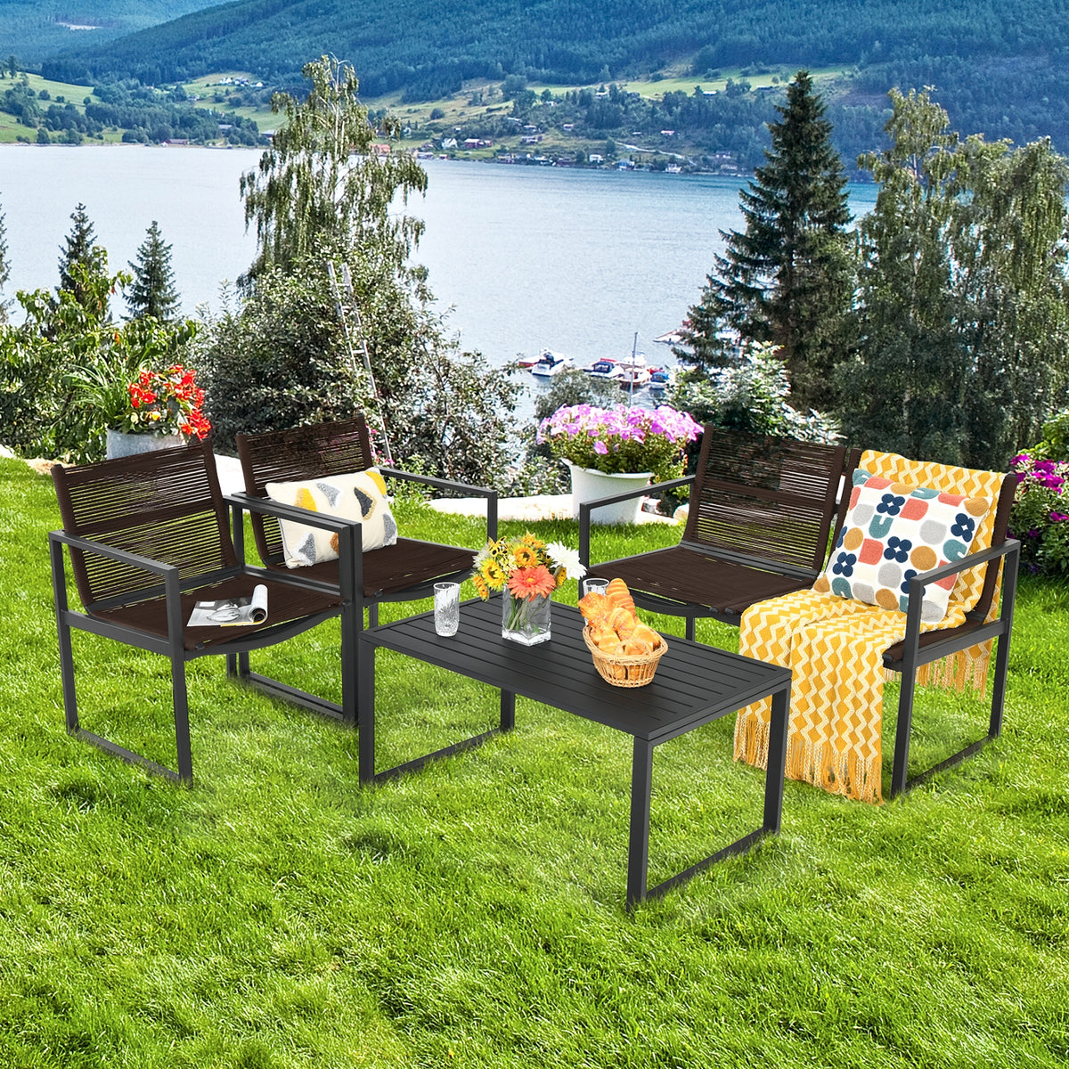4-Piece Patio Conversation Set with Sofa & Loveseat