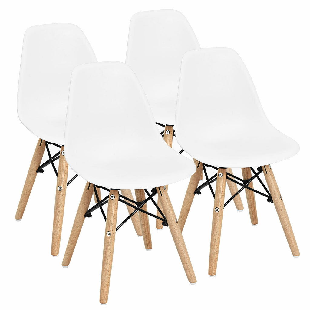 Children's White Wooden Leg Chair Set - 4 Pieces, Kids' Dining & Playroom Seating