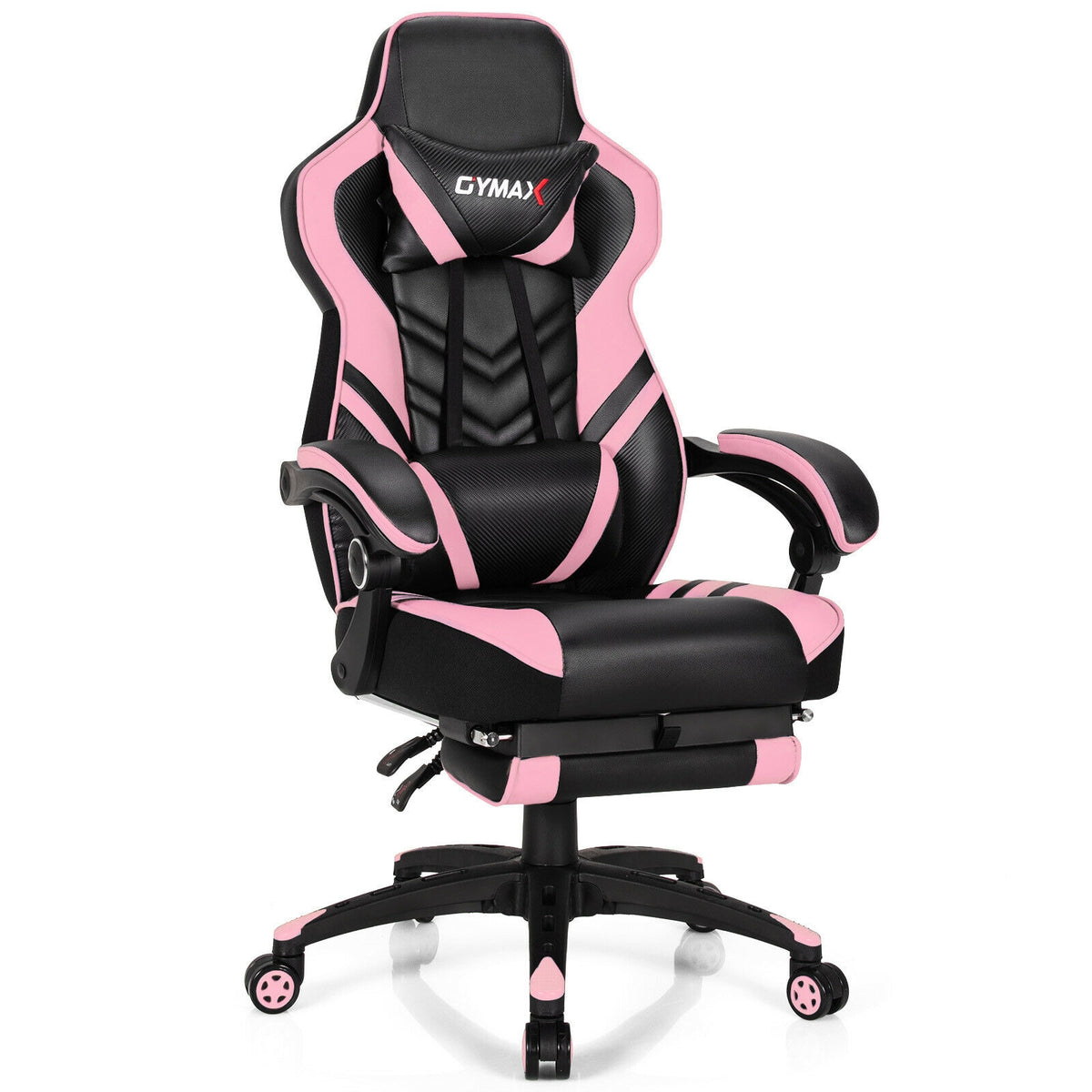 Adjustable Gaming Chair with Footrest, Pink