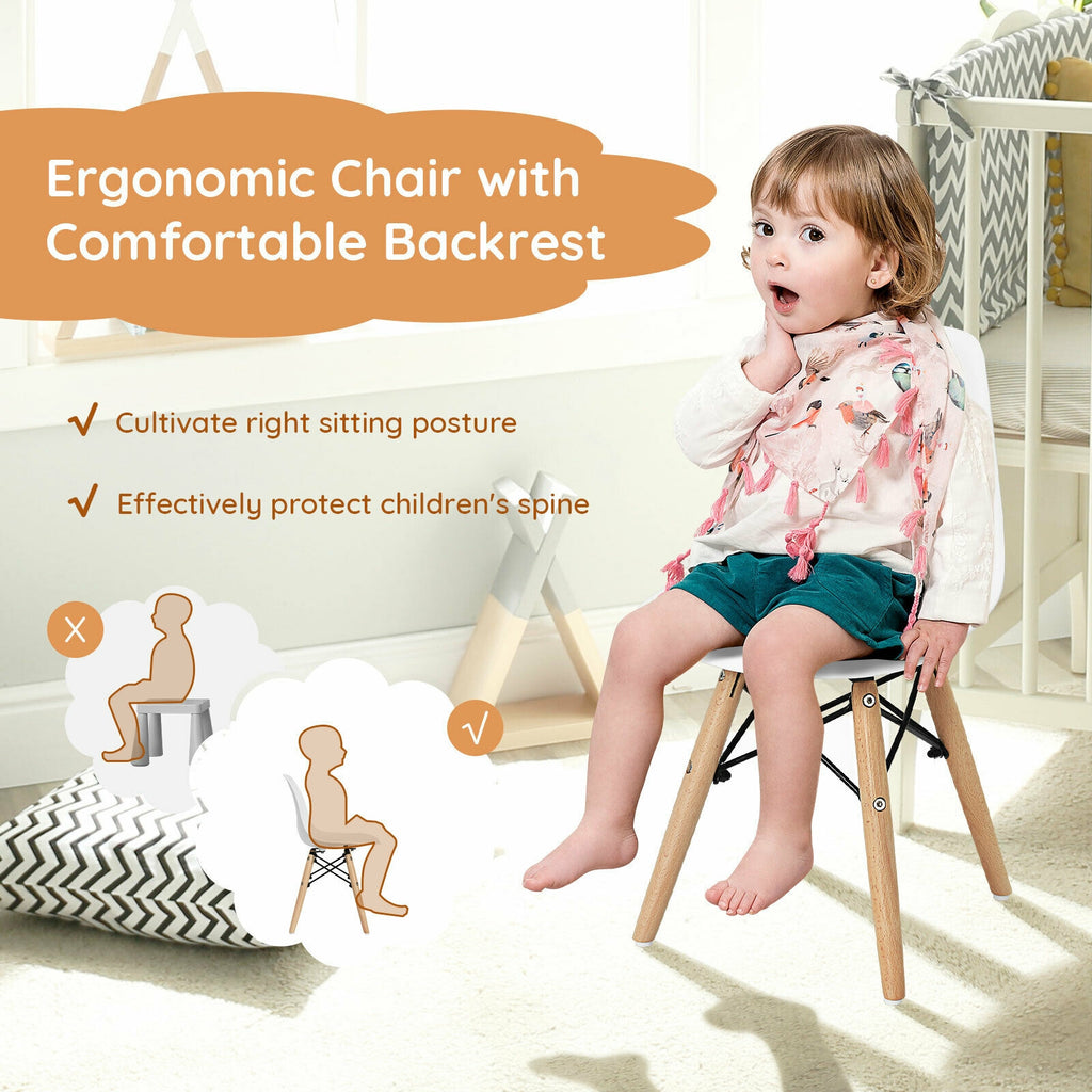 Children's White Wooden Leg Chair Set - 4 Pieces, Kids' Dining & Playroom Seating
