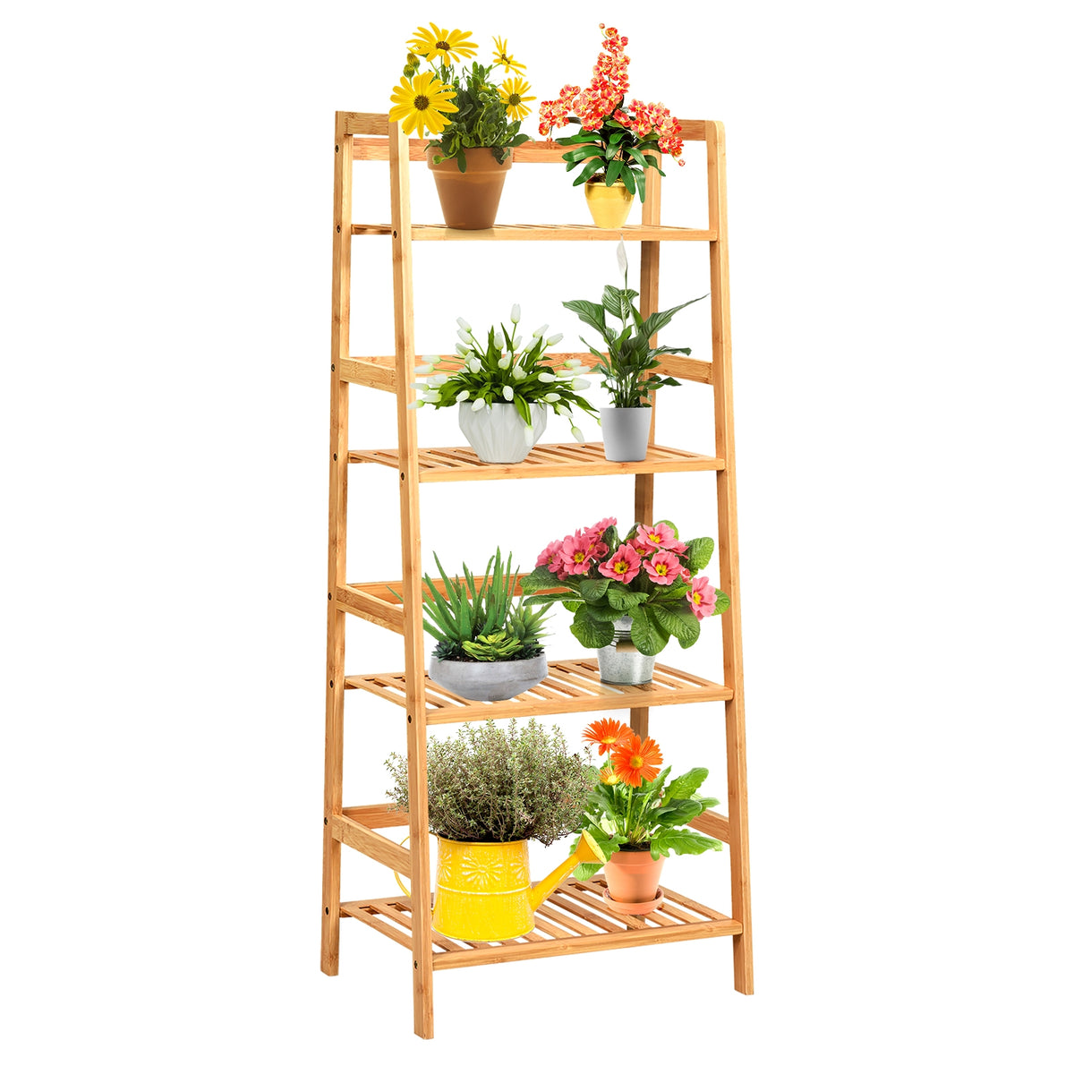 4-Tier Bamboo Plant Rack with Guardrails - Natural