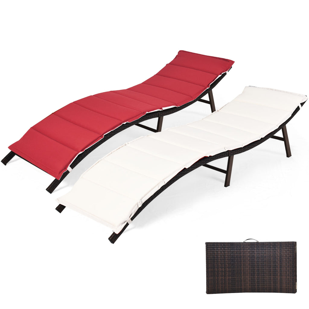 Folding Patio Lounge Chair with Wicker - Red