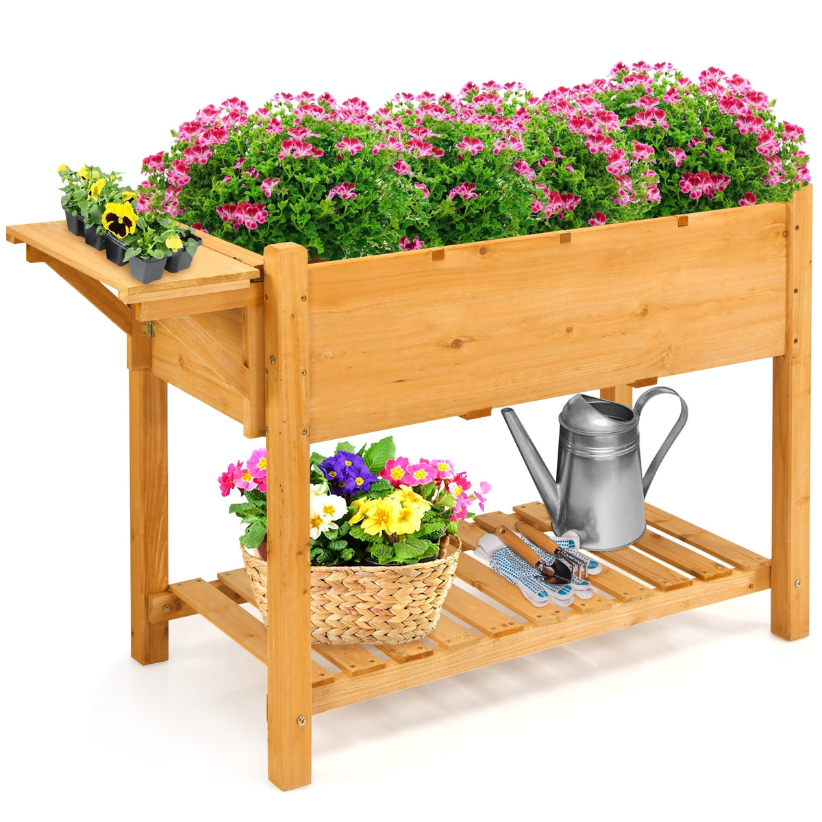 Elevated Planter Box Kit with 8 Grids & Folding Tabletop