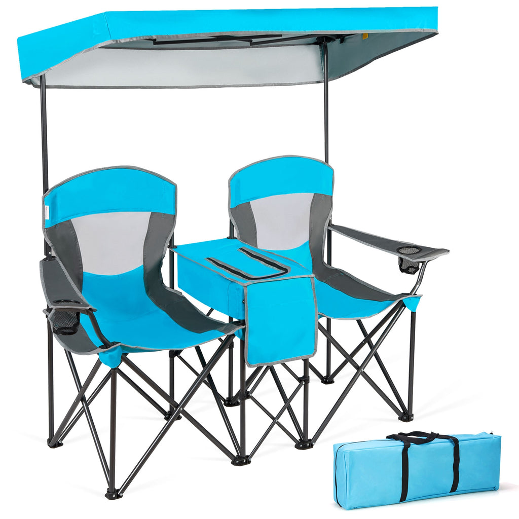 Portable Folding Double Chair with Umbrella – Purple