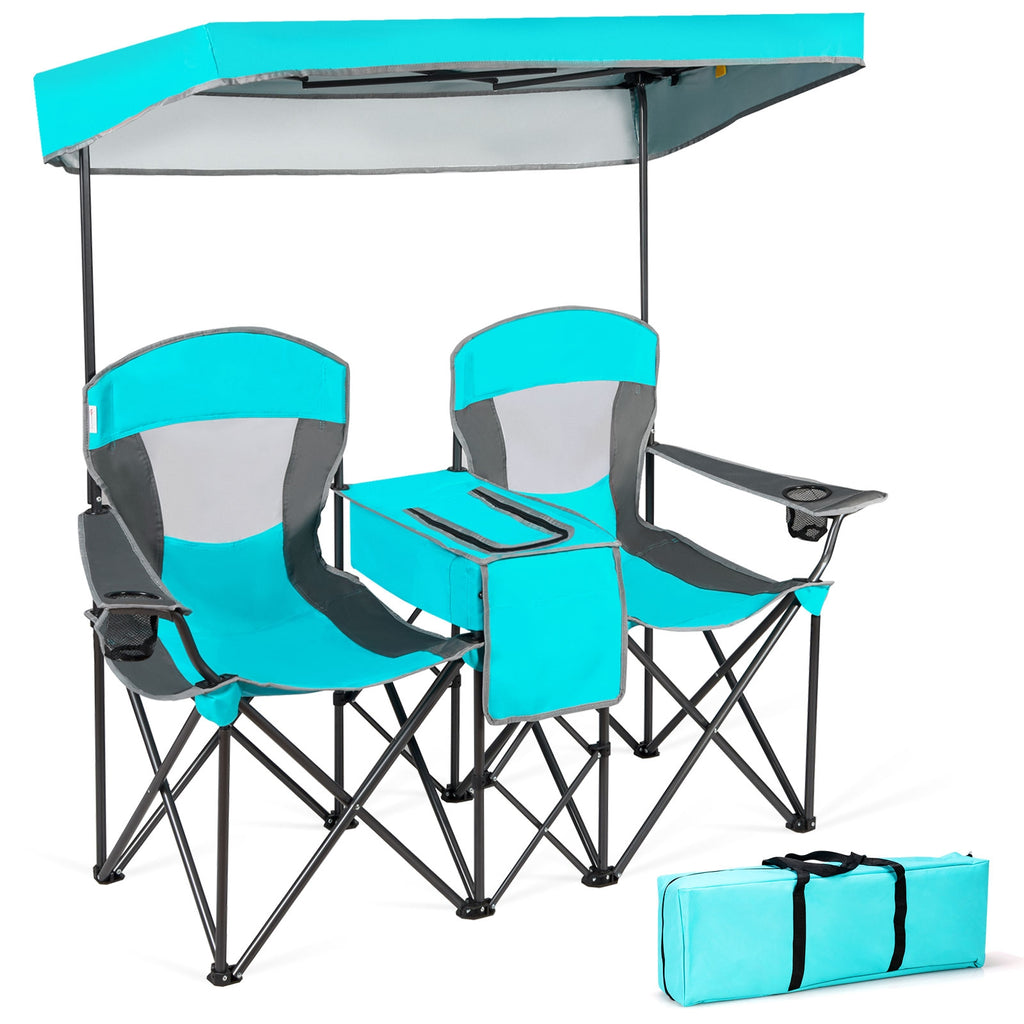 Portable Folding Camping Chair with Canopy - Turquoise
