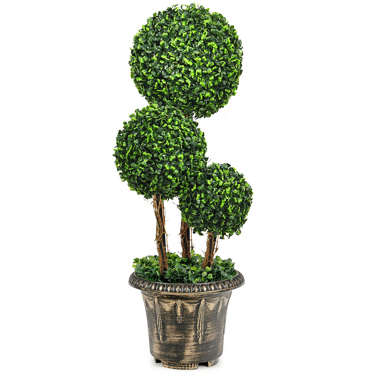 30 Inch Artificial Topiary Triple Ball Tree - Indoor & Outdoor UV Protected