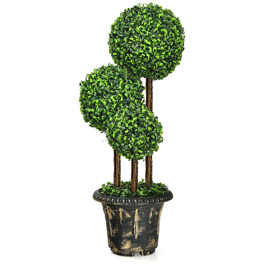 36-Inch Artificial Topiary Triple Ball Tree for Indoor & Outdoor Decor - Realistic Green Leaves