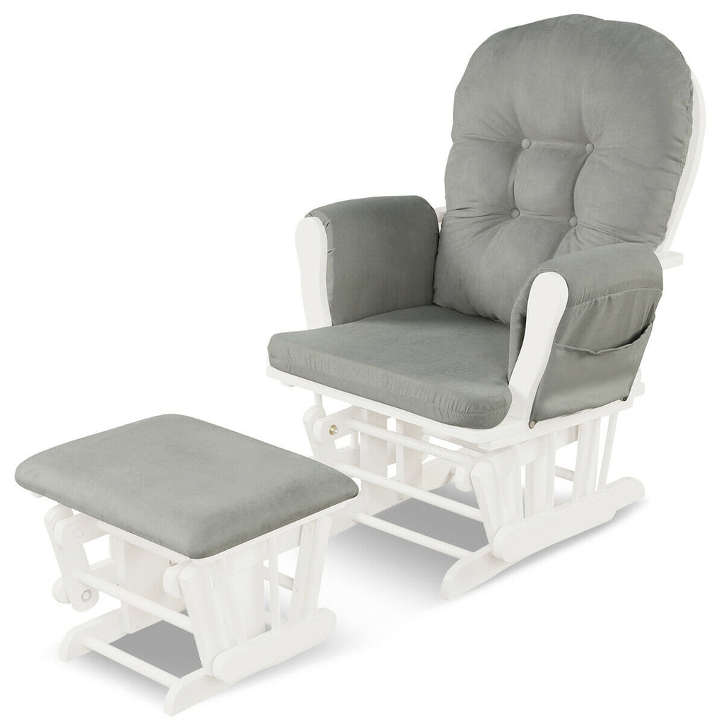 Wood Glider and Ottoman Set with Storage Pocket - Light Gray